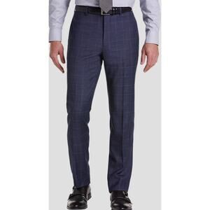 Calvin Klein Navy Slim Fit Wool Blend Windowpane Suit Dress Pants US Mens 33x30